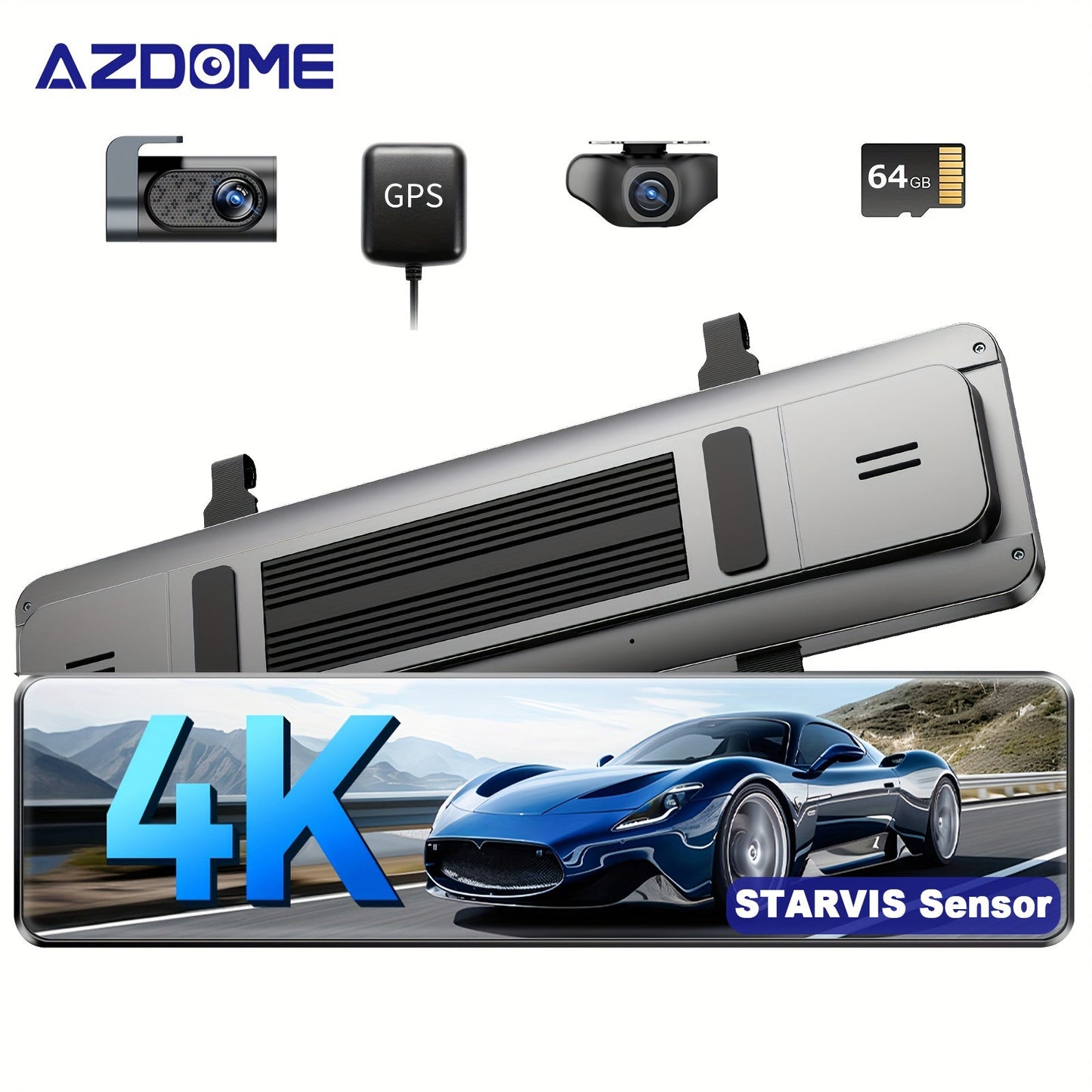 AZDOME PG18S 2CH Mirror Dash Cam 4K with 12" Touch Screen WDR Night Vision Parking Assistance