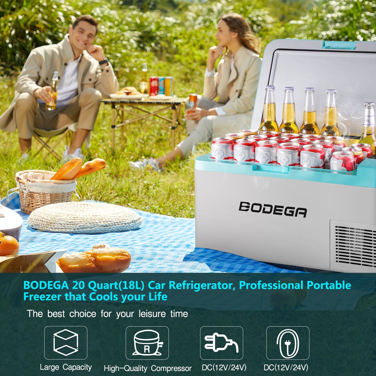 BODEGAcooler 20qt/18L Portable Car Fridge/Freezer K18 Bule