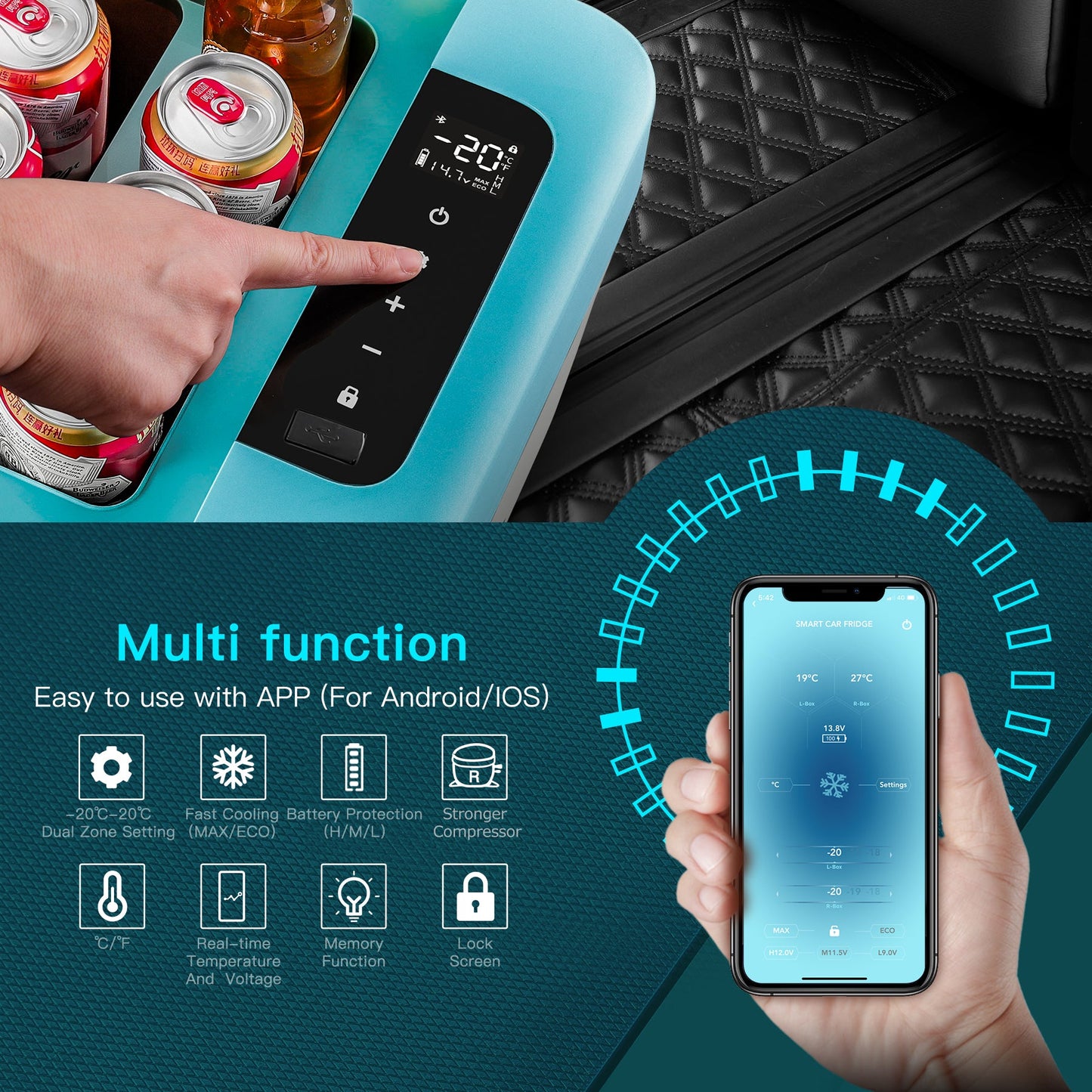 BODEGAcooler 20qt/18L Portable Car Fridge/Freezer K18 Bule