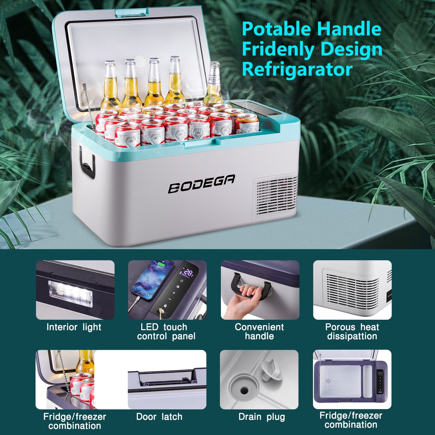 BODEGAcooler 20qt/18L Portable Car Fridge/Freezer K18 Bule