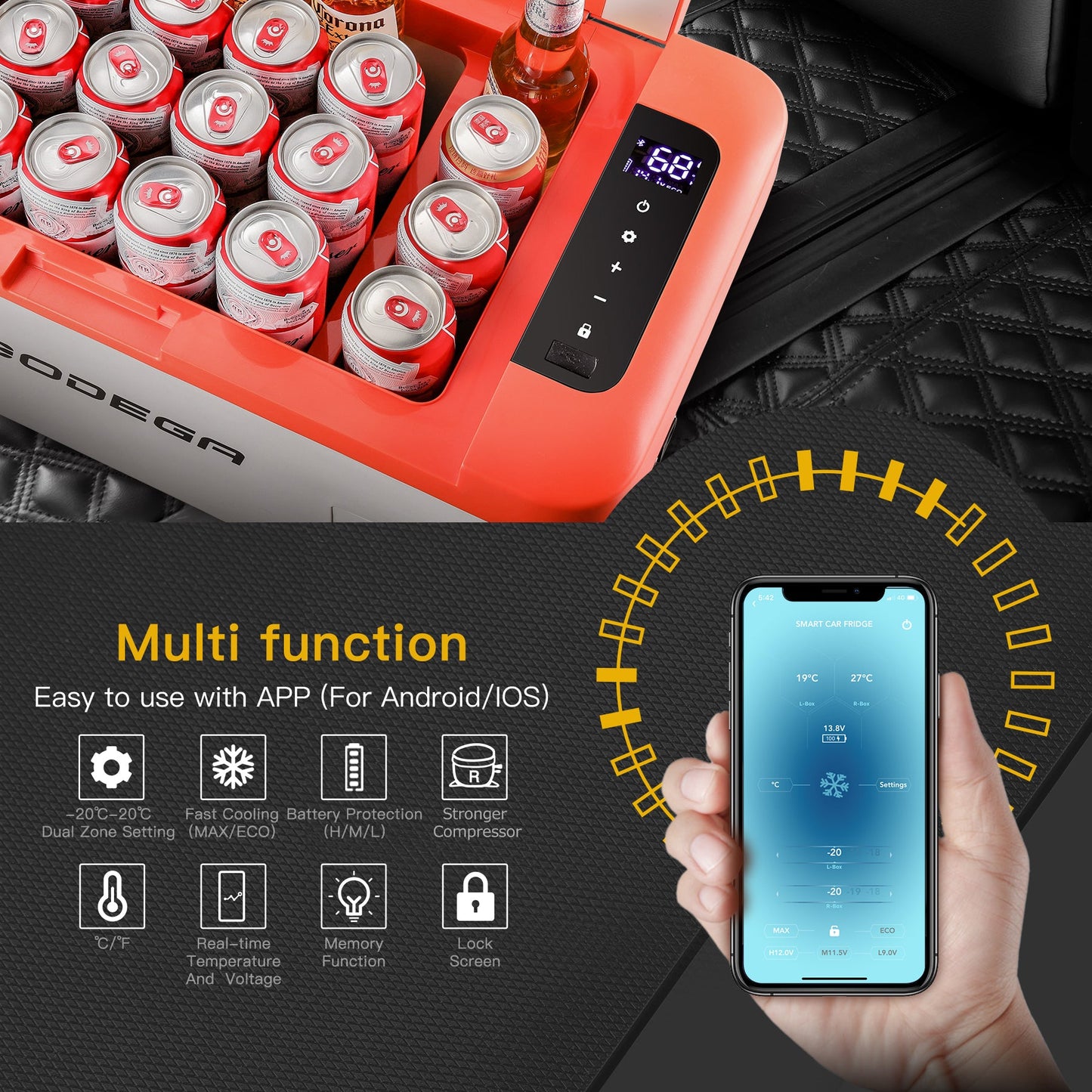 BODEGAcooler 12V Portable Car Fridge Freezer K18 20QT/18L - Orange