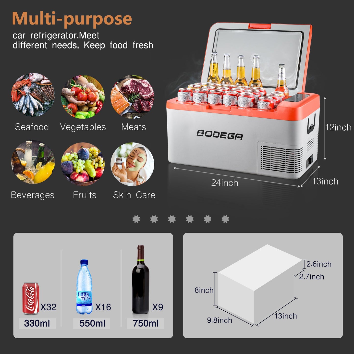 BODEGAcooler 12V Portable Car Fridge Freezer K18 20QT/18L - Orange