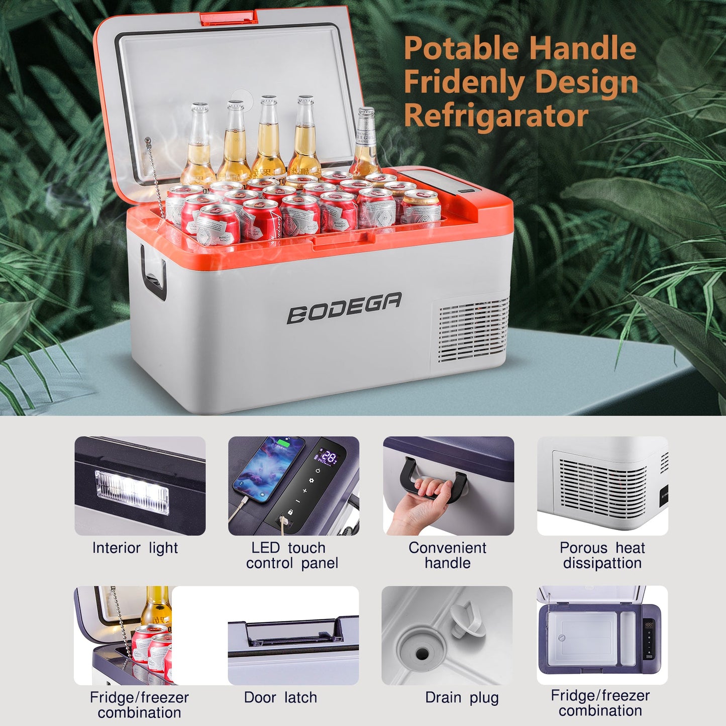 BODEGAcooler 12V Portable Car Fridge Freezer K18 20QT/18L - Orange