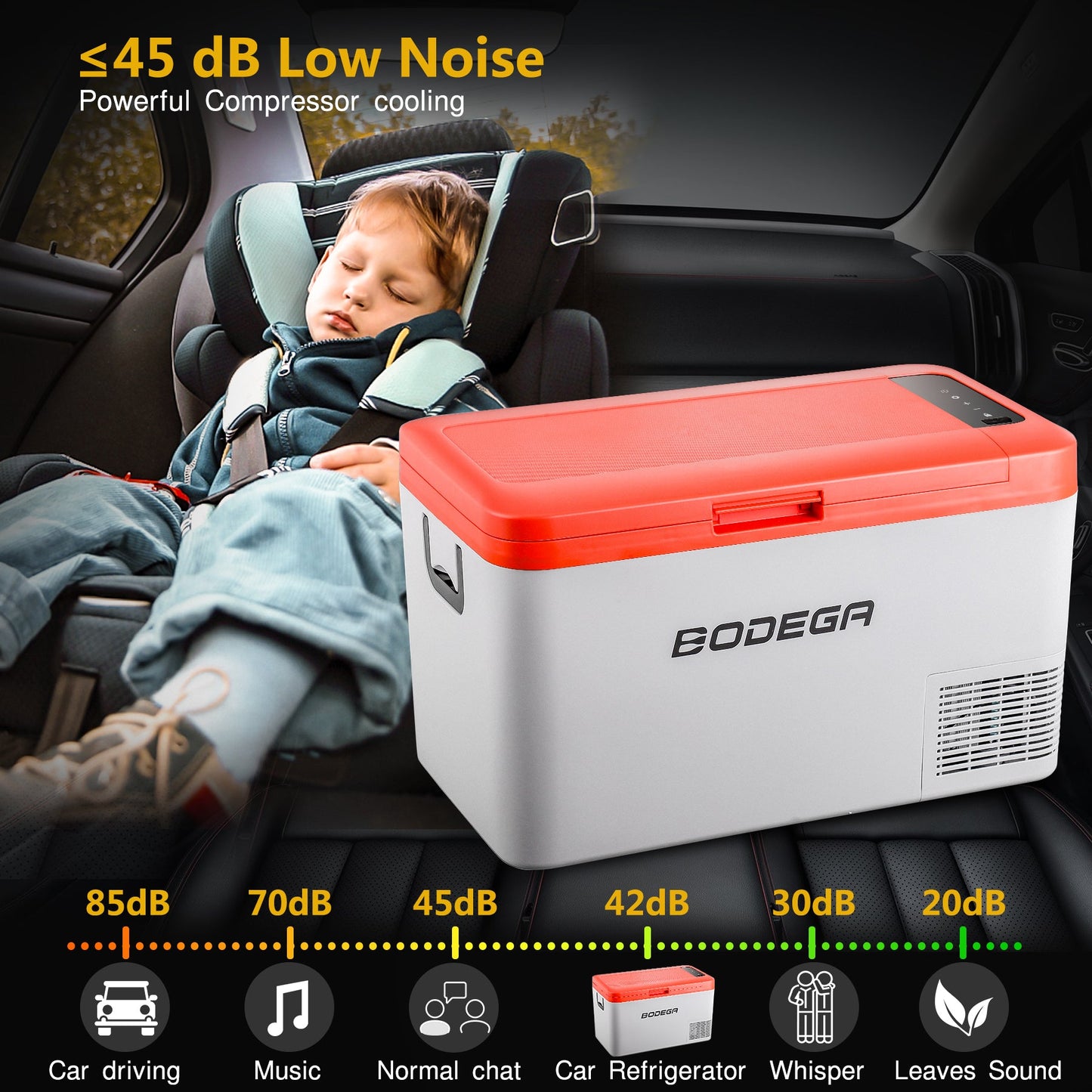 BODEGAcooler 27qt/25L K25 12V Portable Car Fridge Freezer - Orange