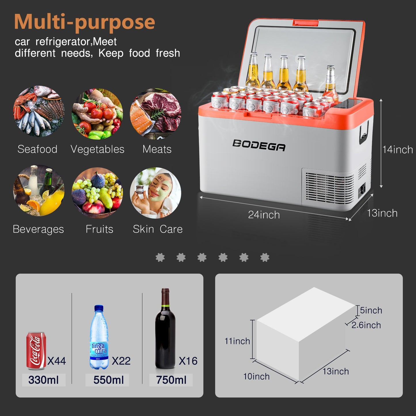 BODEGAcooler 27qt/25L K25 12V Portable Car Fridge Freezer - Orange