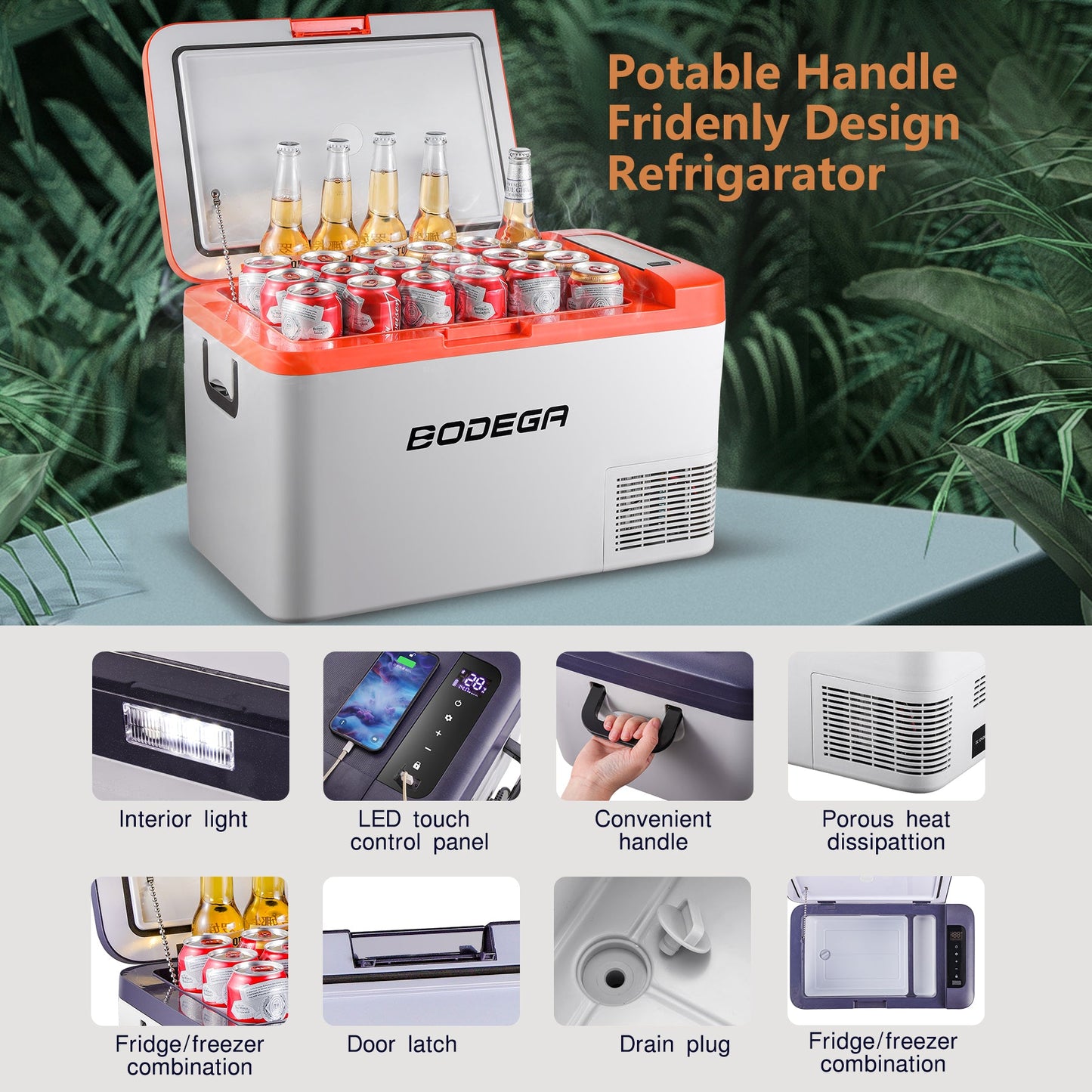 BODEGAcooler 27qt/25L K25 12V Portable Car Fridge Freezer - Orange