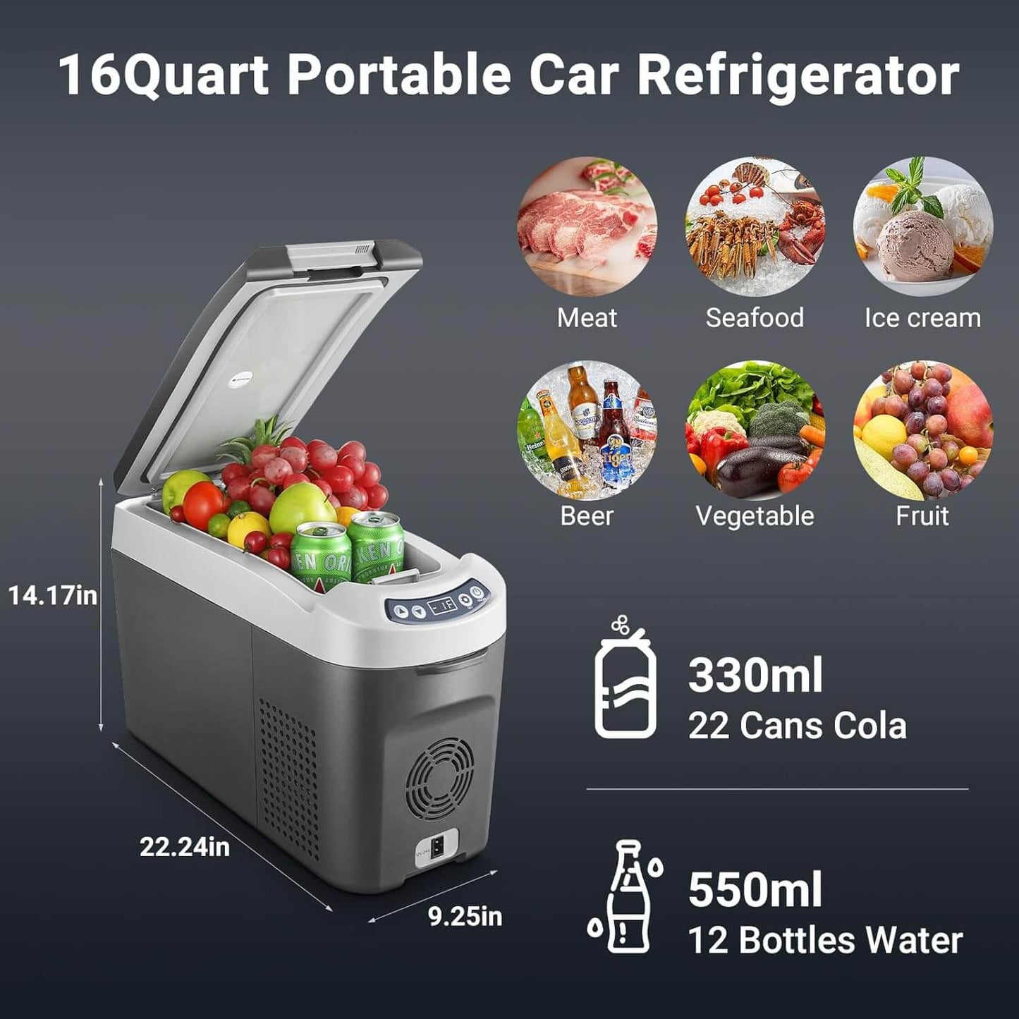 BODEGAcooler 2025 Mini Car Fridge 16QT with Shoulder Belt