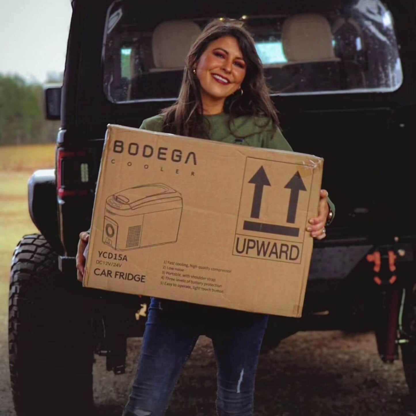 BODEGAcooler 2025 Mini Car Fridge 16QT with Shoulder Belt