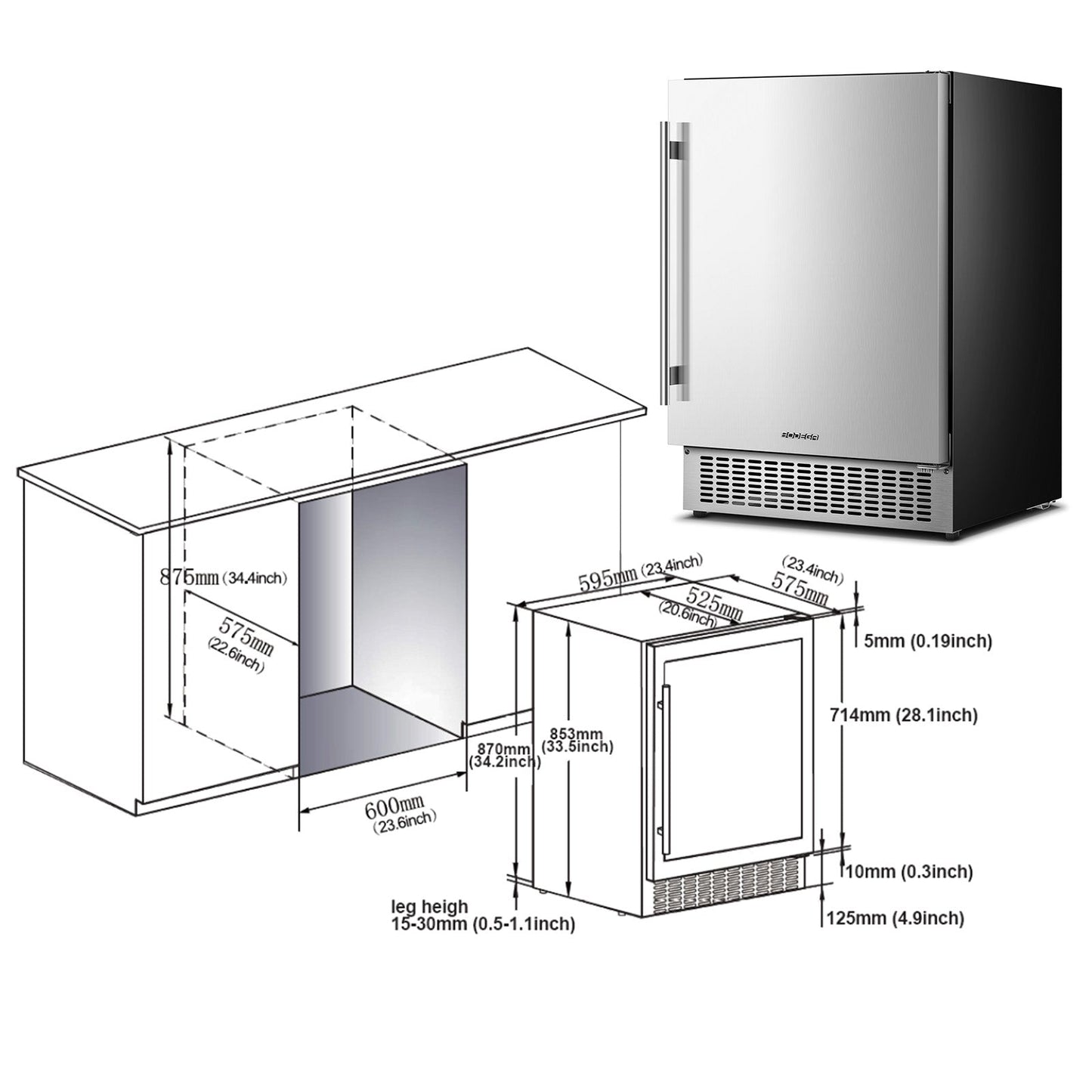 BODEGAcooler 24" Beverage Fridge in Stainless Steel 180 Can Outdoor Fridge