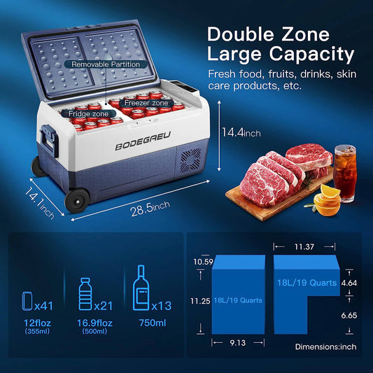 BODEGAEU  12V Portable Car Fridge 38qt/36L Dual Zone T36