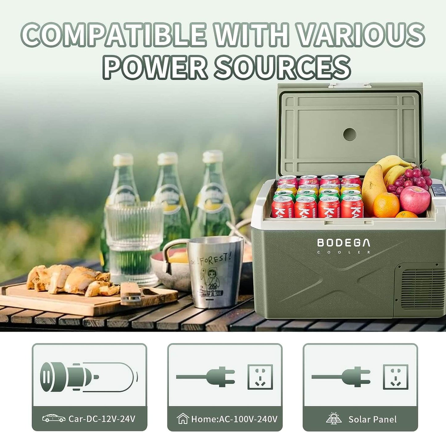 BODEGA cooler 12 Volt Car Refrigerator 26/32/42/53qt Portable Freezer Green