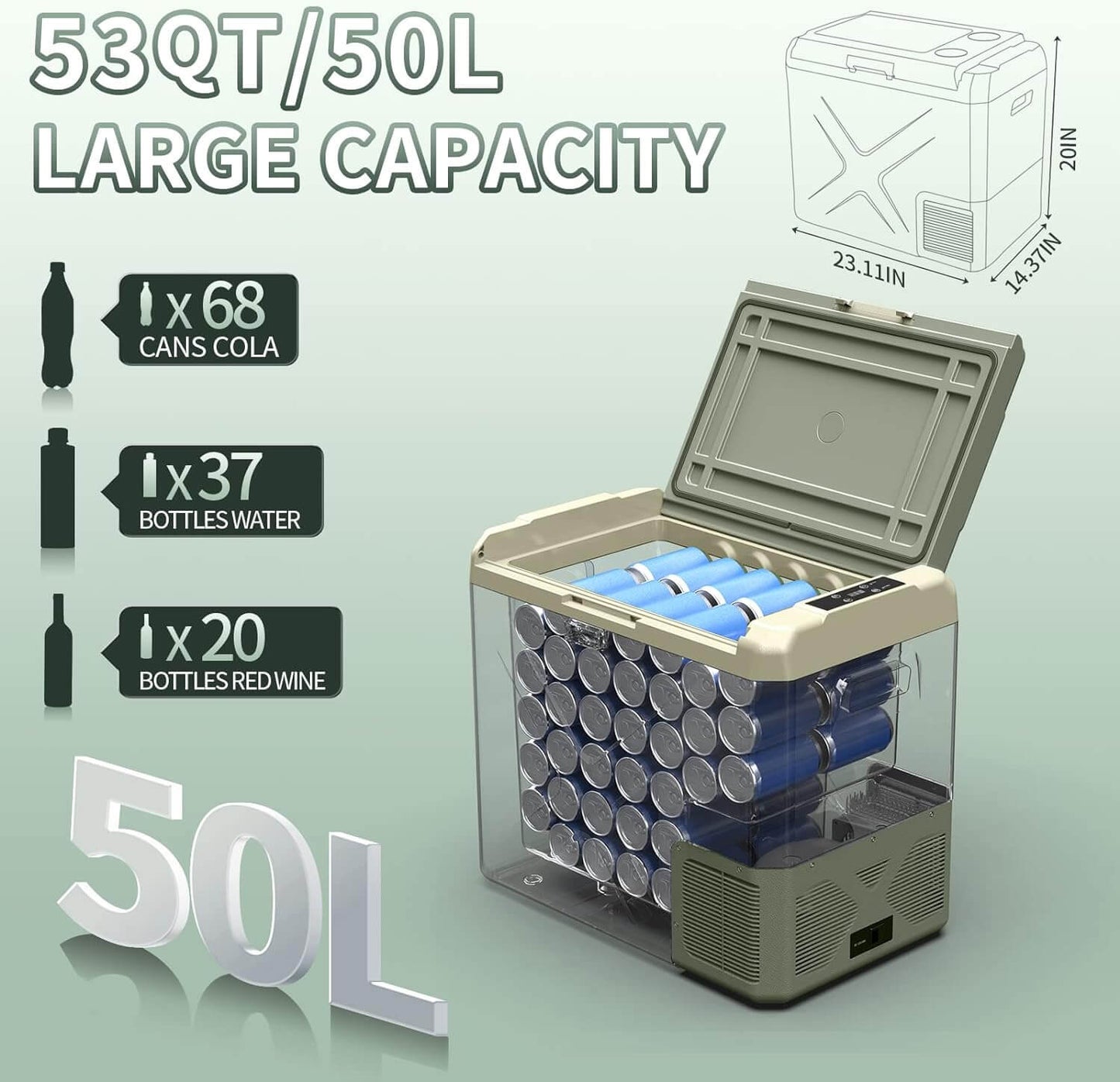BODEGA cooler 12 Volt Car Refrigerator 26/32/42/53qt Portable Freezer Green