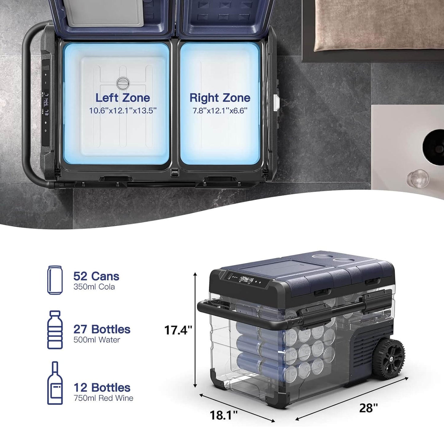 BODEGAcooler Car Fridge Dual Door Dual Zone 59QT