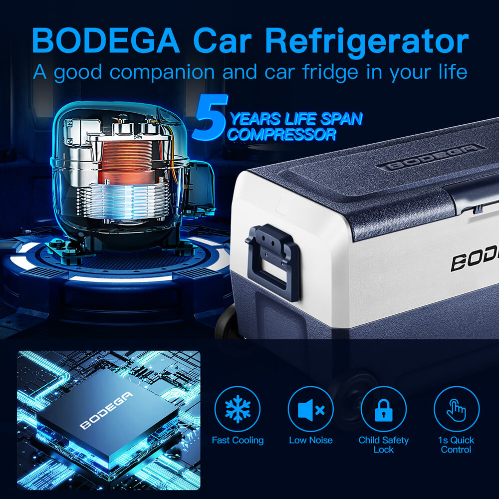 BODEGAcooler 38qt/36L Dual Zone 12V Portable Car Fridge T36