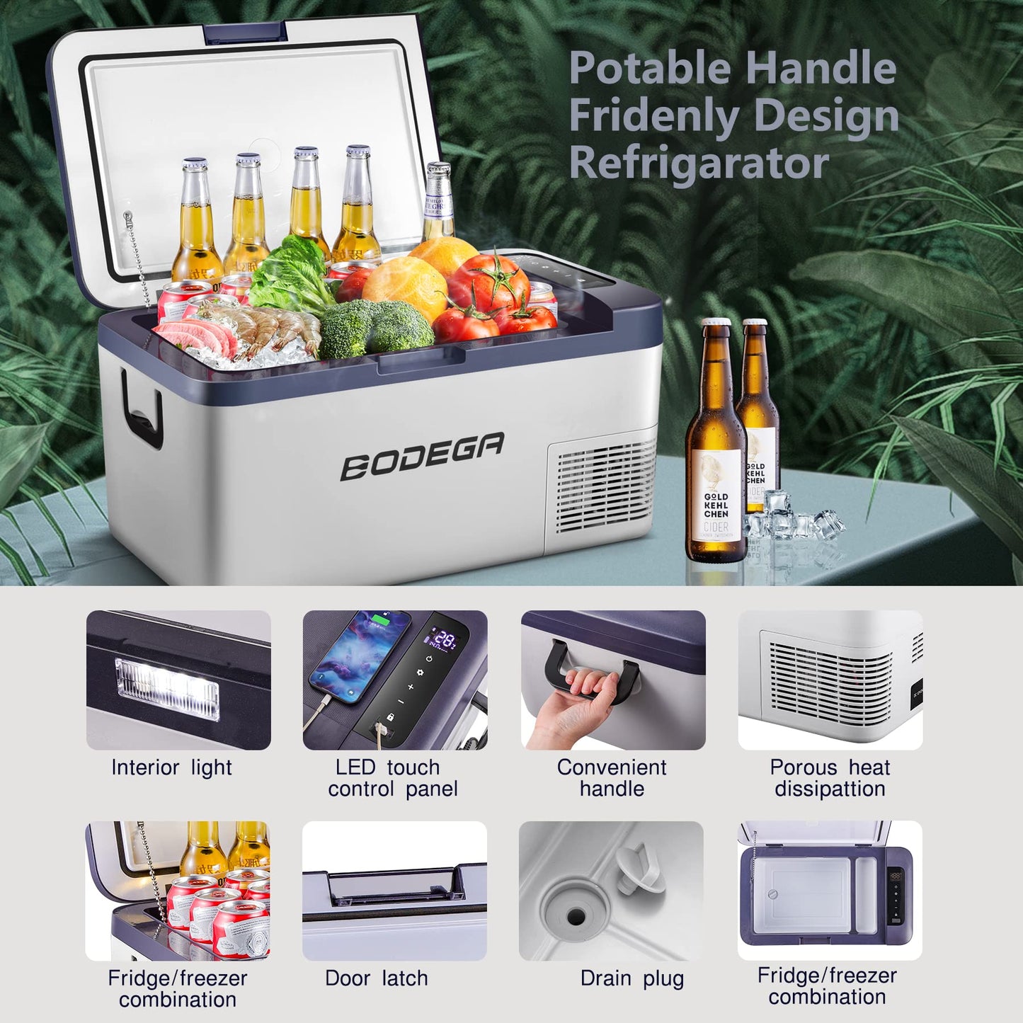 BODEGAcooler 20 Quart/18L K18 Portable Car Fridge/Freezer - Dark Blue