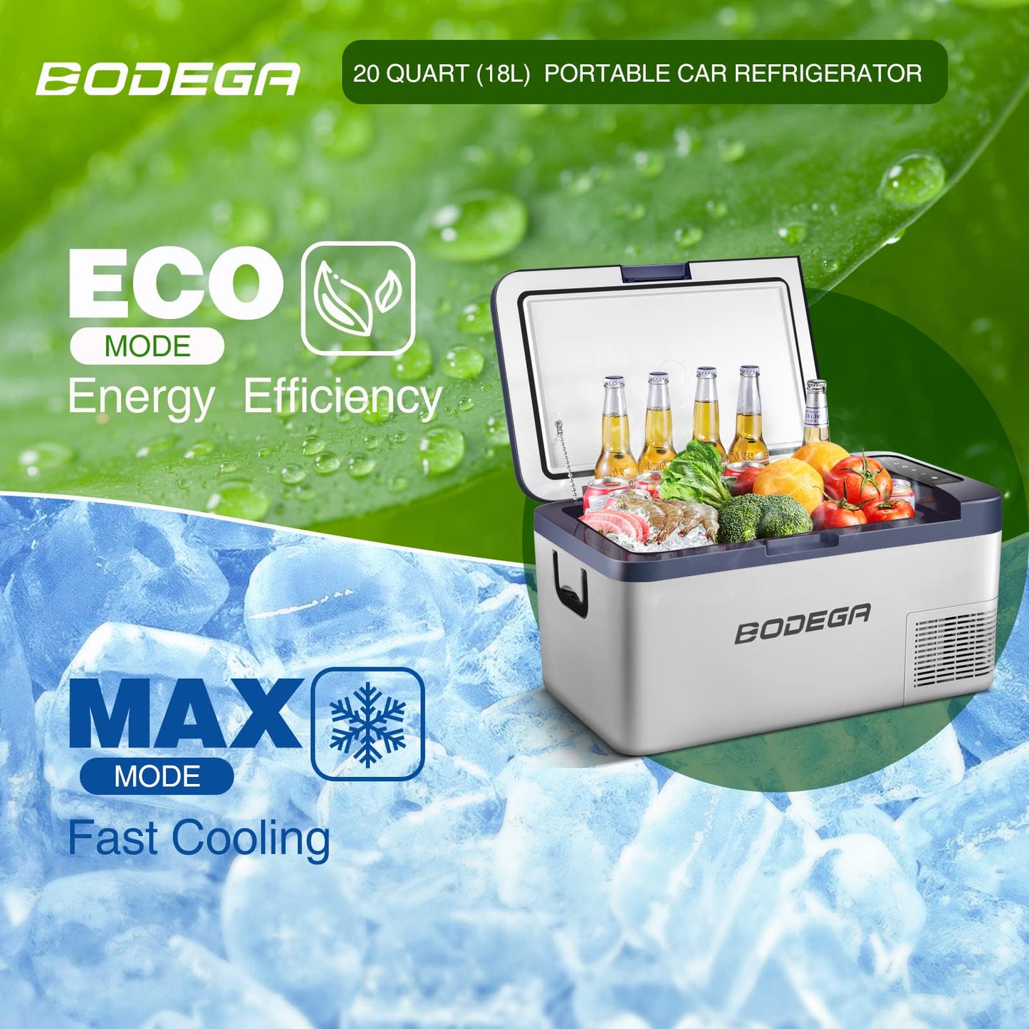 BODEGAcooler 20 Quart/18L K18 Portable Car Fridge/Freezer - Dark Blue