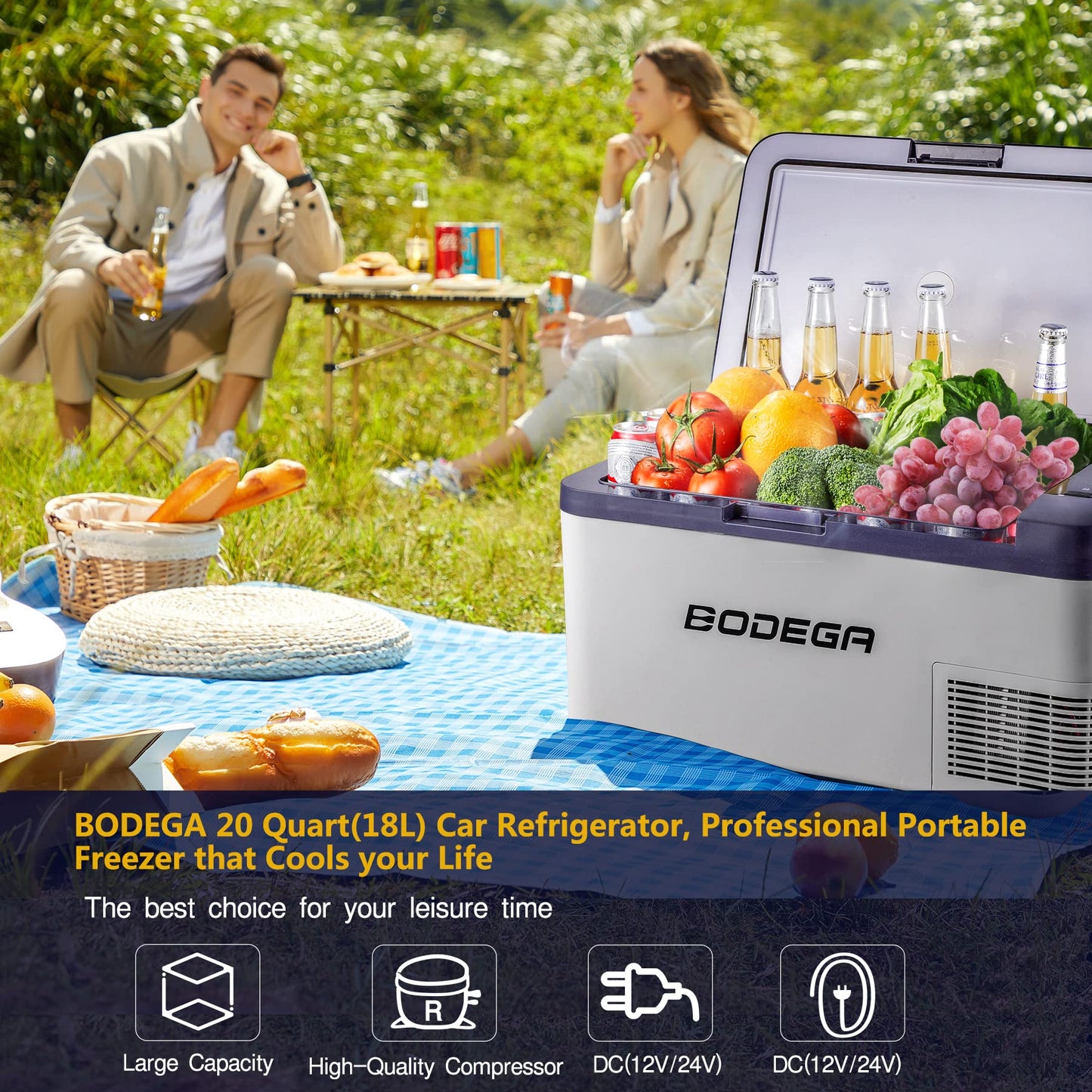 BODEGAcooler 20 Quart/18L K18 Portable Car Fridge/Freezer - Dark Blue