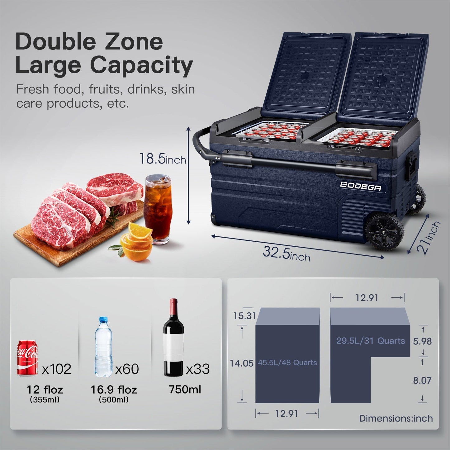 BODEGAcooler Portable Freezer 80Qt/75L With Batteries