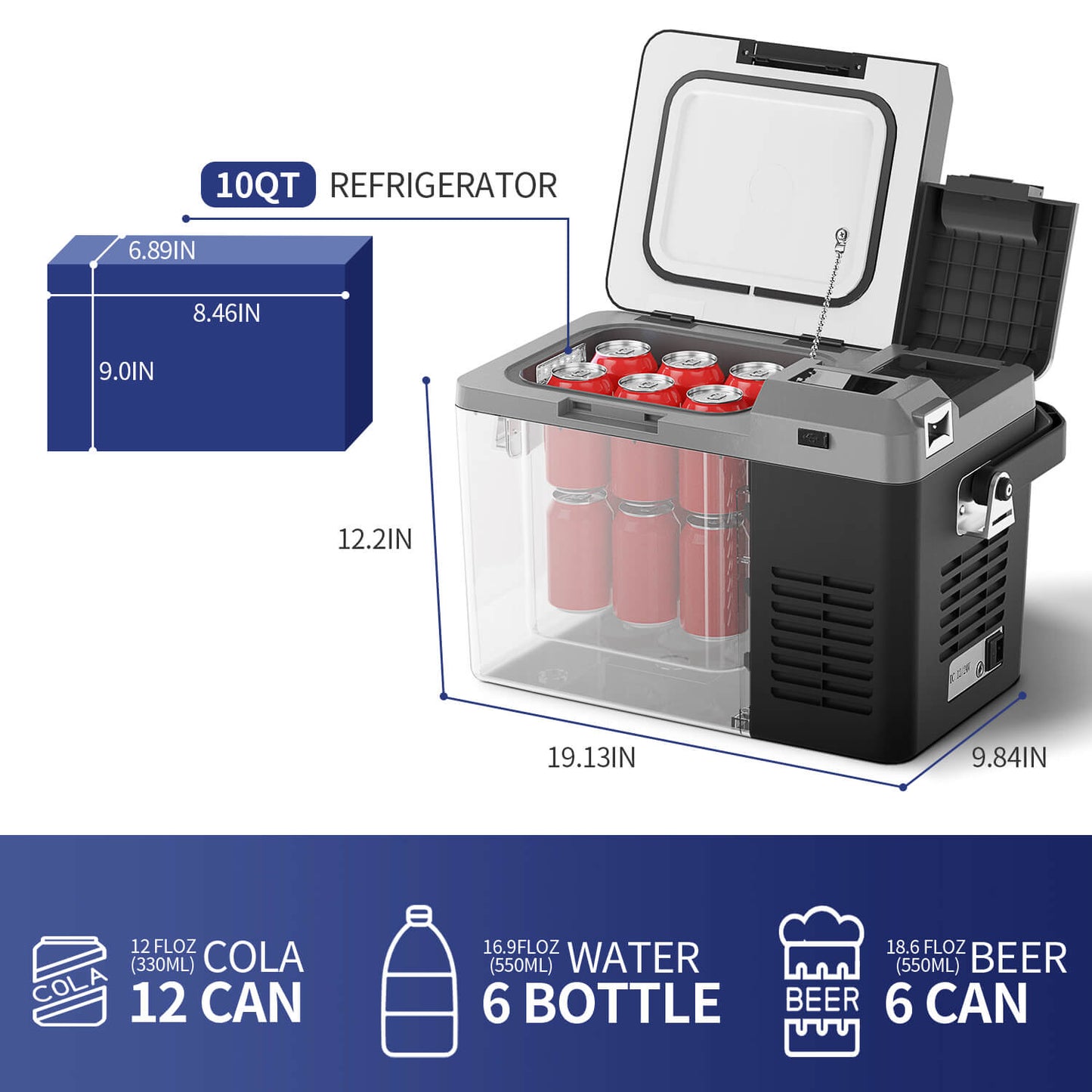 BODEGAcooler Mini 12V Portable Freezer J9 10Qt/9L with Battery