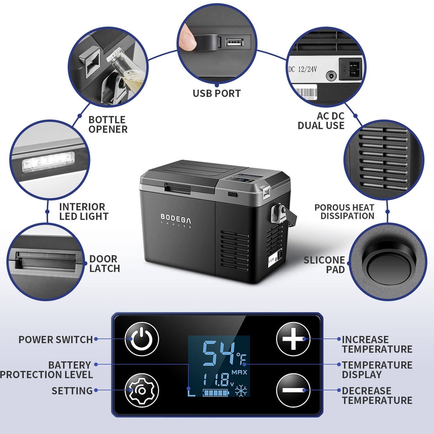 BODEGAcooler Mini 12V Portable Freezer J9 10Qt/9L with Battery