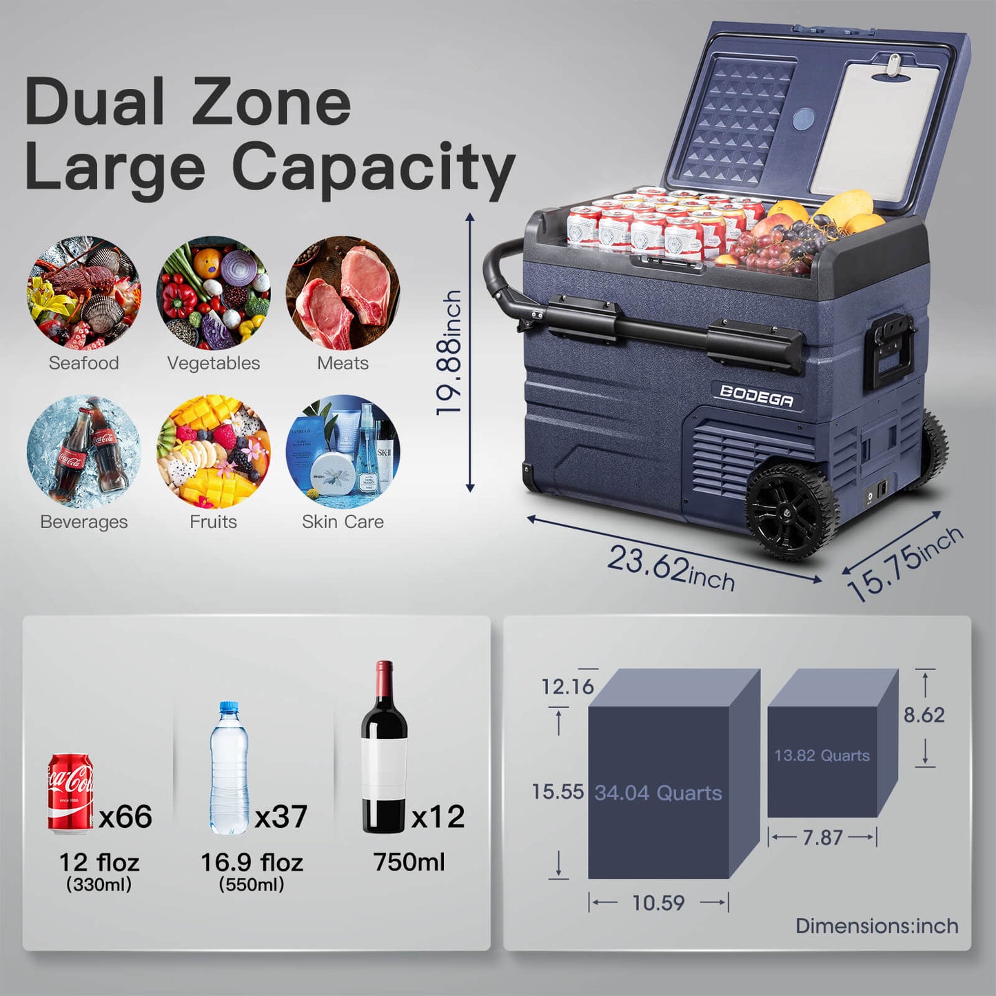 BODEGAcooler Portable Freezer 48qt/45L Dual Zone TWW45