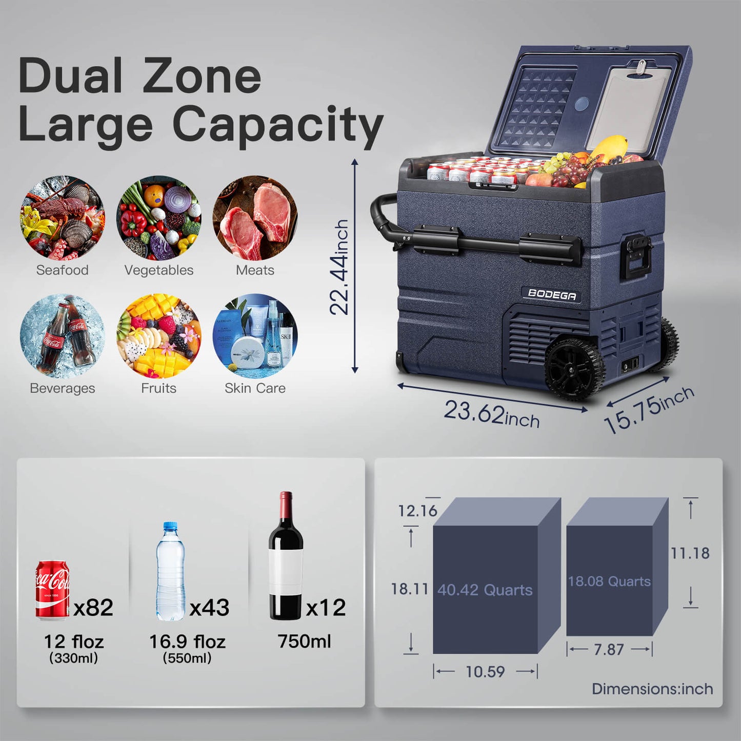 BODEGAcooler 12Volt Refrigerator TWW55 59Qt/55L Dual Zone