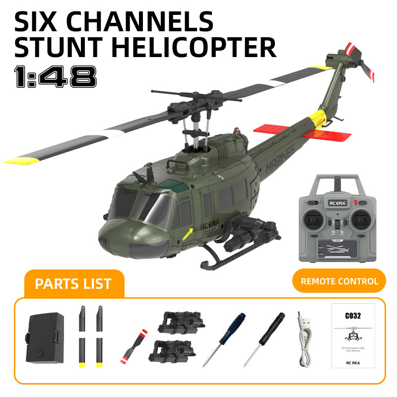 RCERA C032 UH-1 Huey RC Helicopter 6CH 1/48 6-axis Gyro Barometer Altitude Determination Optical Flow Positioning TOF Laser Radar Aerobatic Helicopter