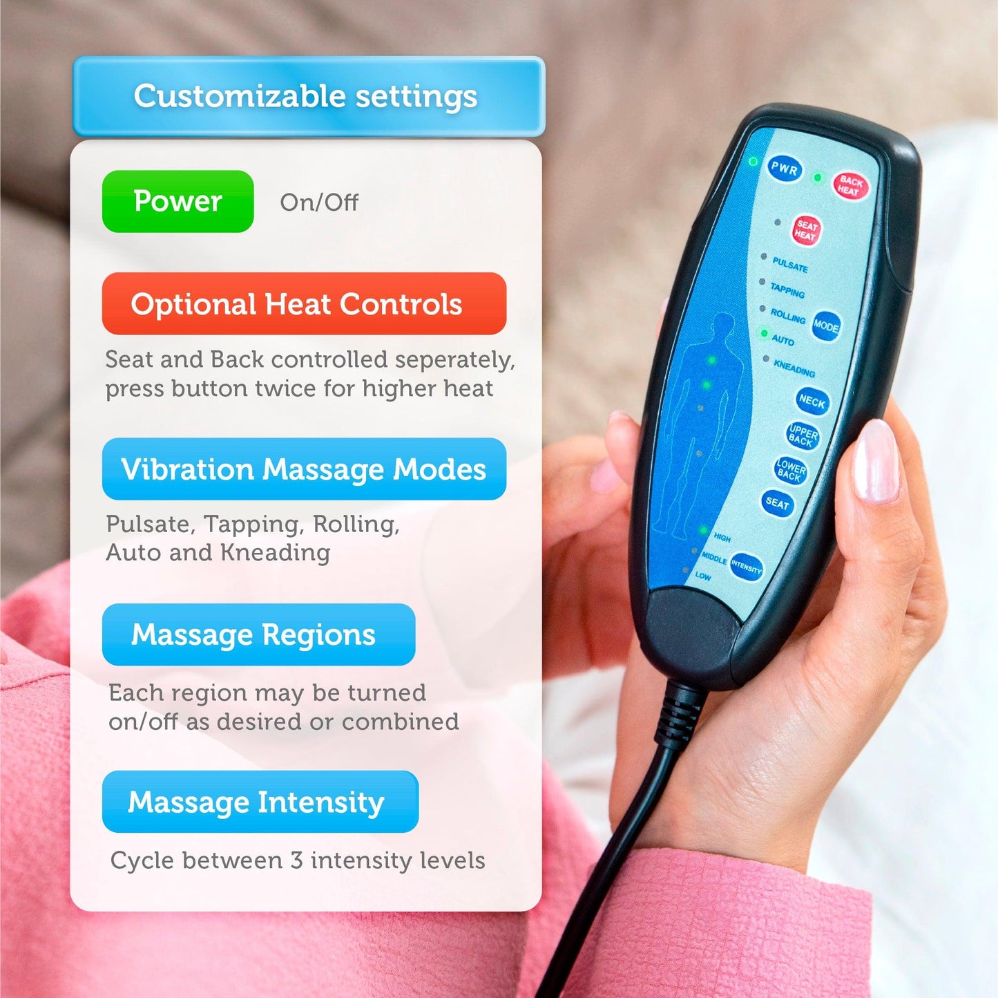 Comfier Vibration Back Massage Cushion with Heat, Massage Pad for Home or Office Chair CF-2206
