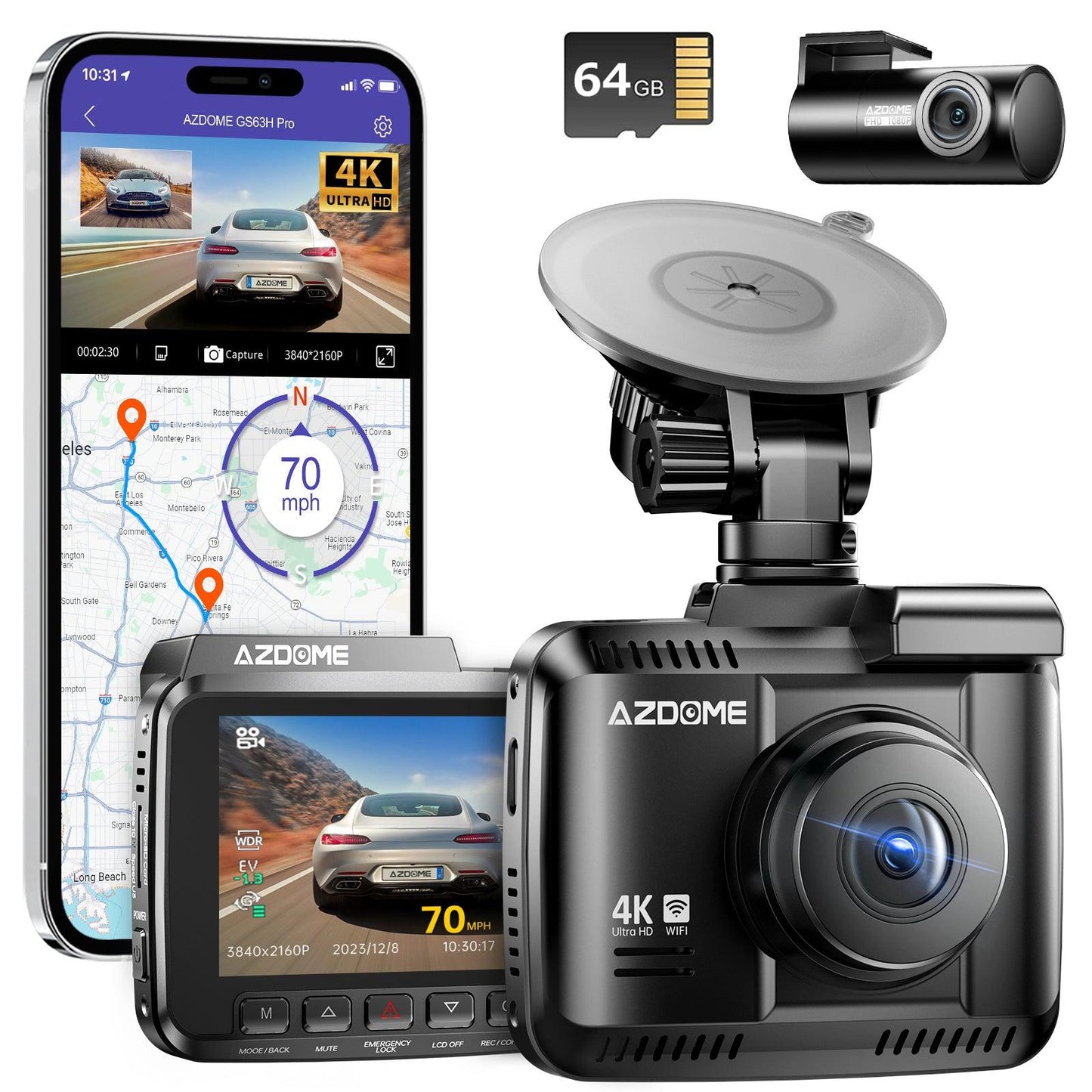 AZDOME GS63H Pro 2CH Dash Cam 4K with Super Night Vision & ADAS 24H Parking Mode
