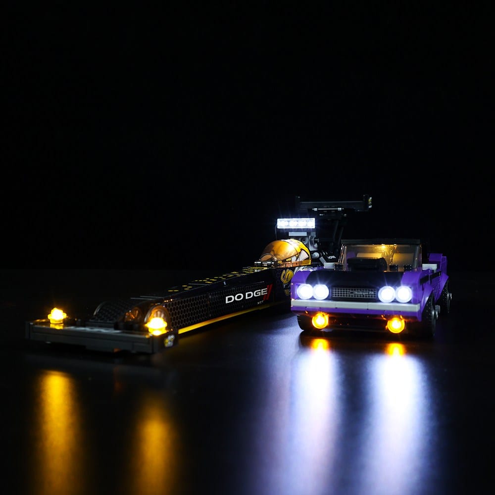 مجموعة إضاءة LEGO Mopar Dodge SRT Top Fuel Dragster وDodge Challenger T/A موديل 1970 رقم 76904