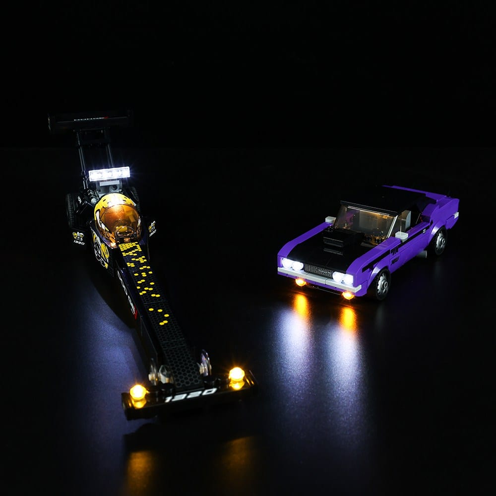 مجموعة إضاءة LEGO Mopar Dodge SRT Top Fuel Dragster وDodge Challenger T/A موديل 1970 رقم 76904
