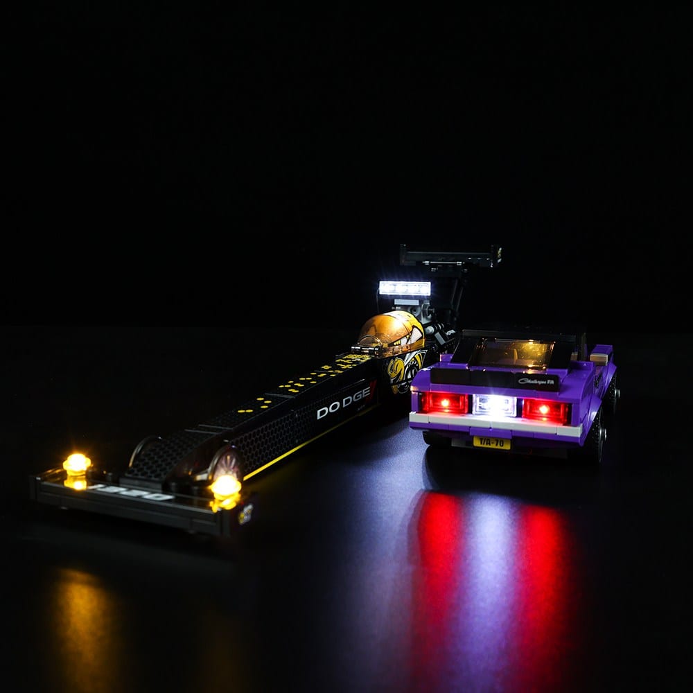 مجموعة إضاءة LEGO Mopar Dodge SRT Top Fuel Dragster وDodge Challenger T/A موديل 1970 رقم 76904