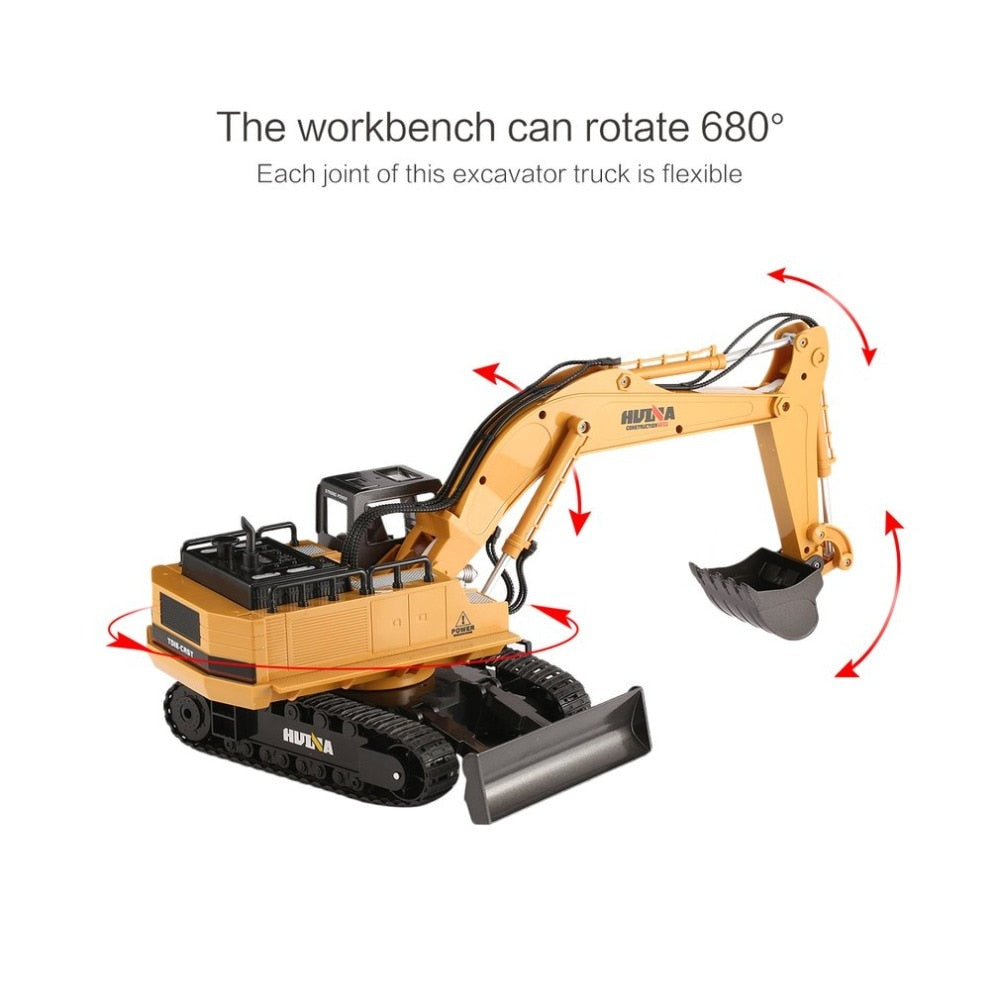 Huina 1510 RC Excavator Bulldozer 2.4G 1:16 11CH 680° Rotating Sound/Light Toy RC Car