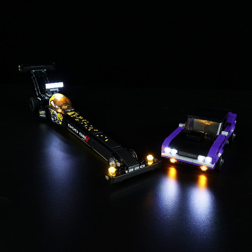 مجموعة إضاءة LEGO Mopar Dodge SRT Top Fuel Dragster وDodge Challenger T/A موديل 1970 رقم 76904