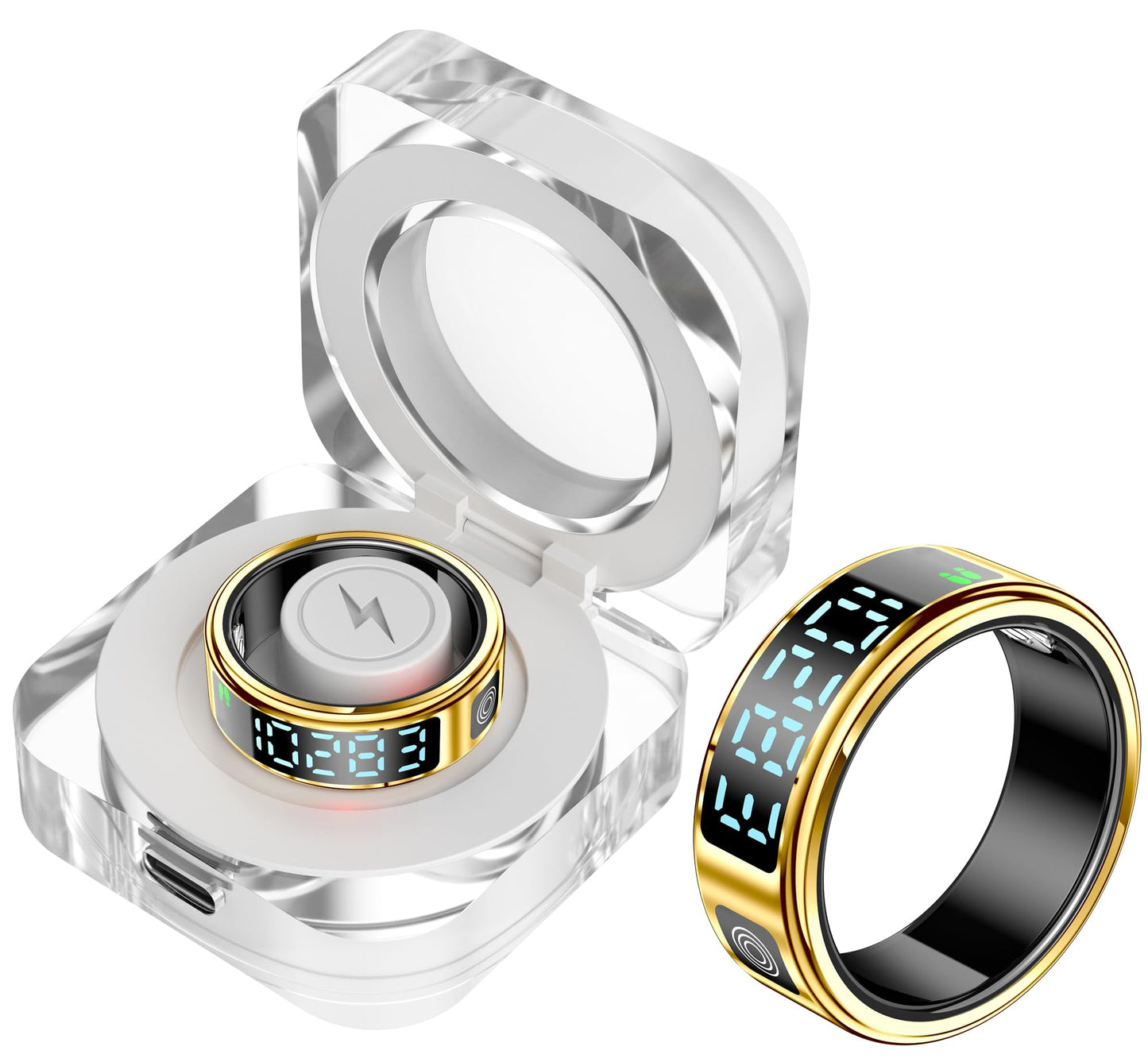 SR08 Smart Ring with Display Fitness Tracker Heart Rate Monitor Sleep Tracker TikTok Scrolling Ring Step Counter Pedometer Fitness Ring Waterproof Health Smart Rings for Men Women Anillo inteligente