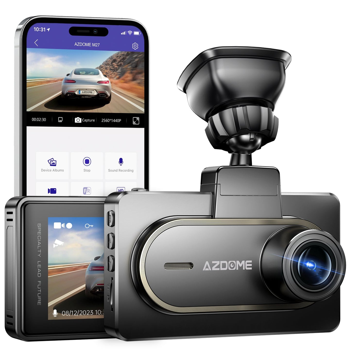 AZDOME M27 1CH Dash Cam 2K with 3" Display 24H Parking Mode