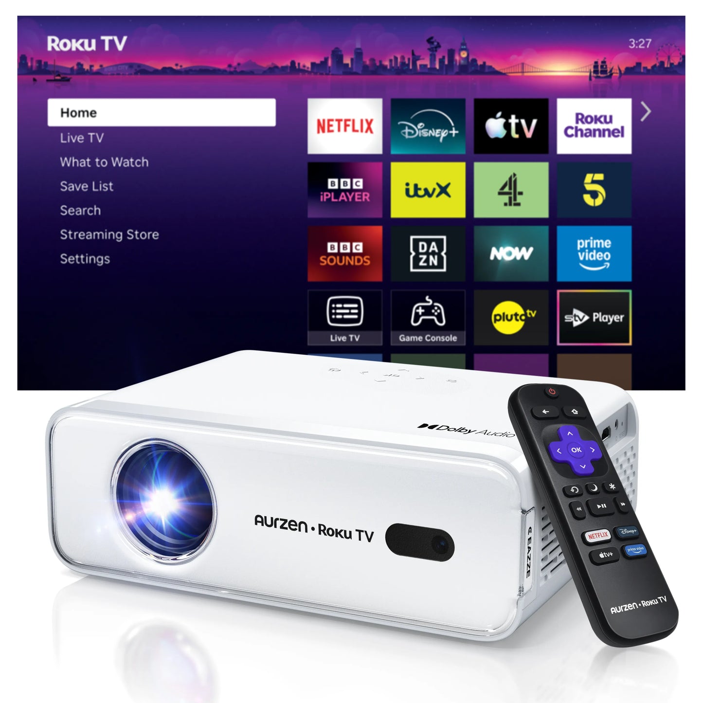 Aurzen EAZZE D1R Roku TV Smart Projector