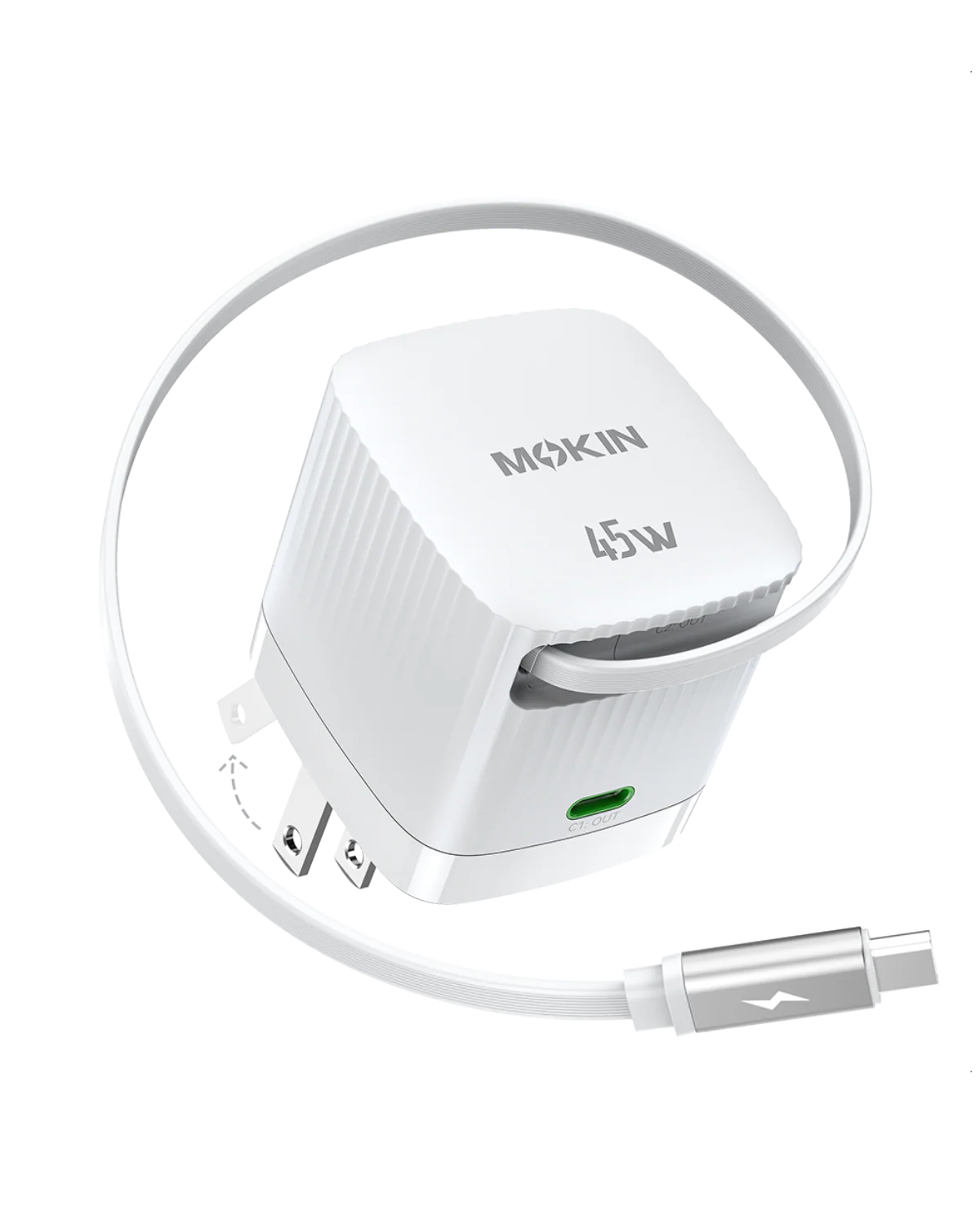 MOKiN 45W Dual Port Foldable GaN Charger with Built-in Retractable Type-C Cable for iPhone