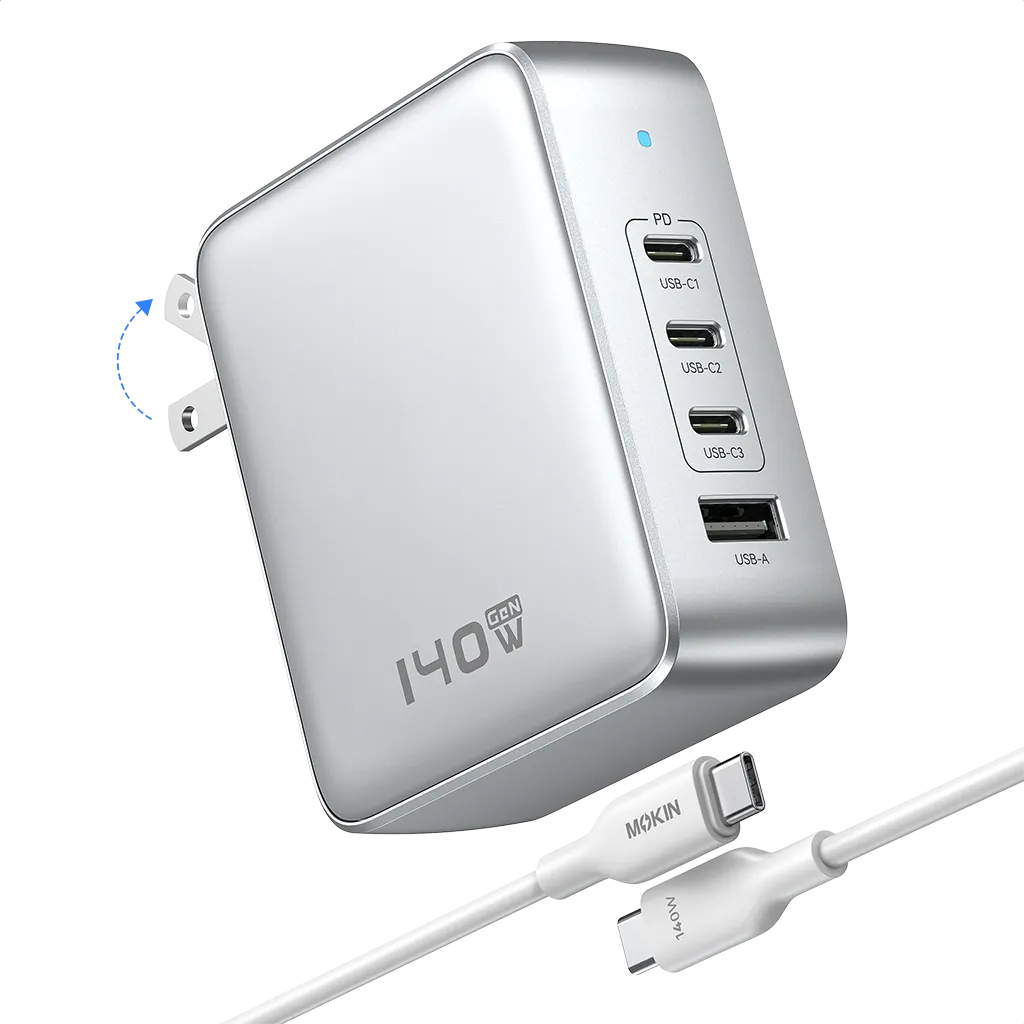 MOKiN 140W 4-Port GaN Charger Compact Design for Home Office and Travel