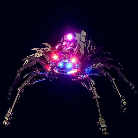 3D metal mechanical spider with colored lights rotatable puzzle model kit