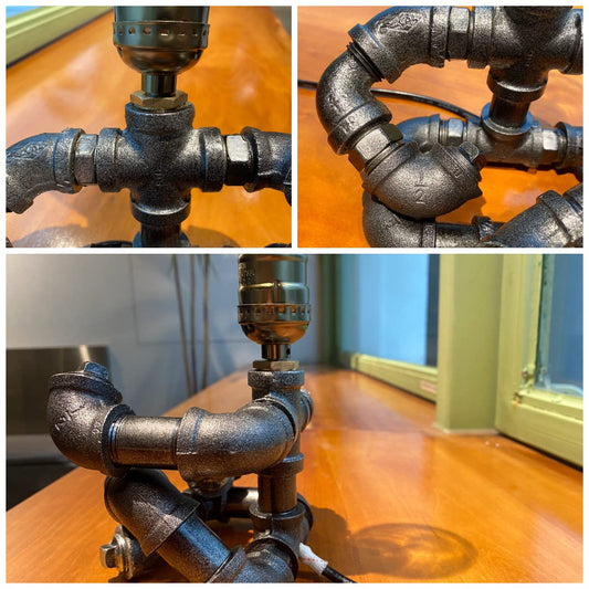 Lámpara de mesa de escritorio con tubo de robot de metal de hierro antiguo industrial Steampunk