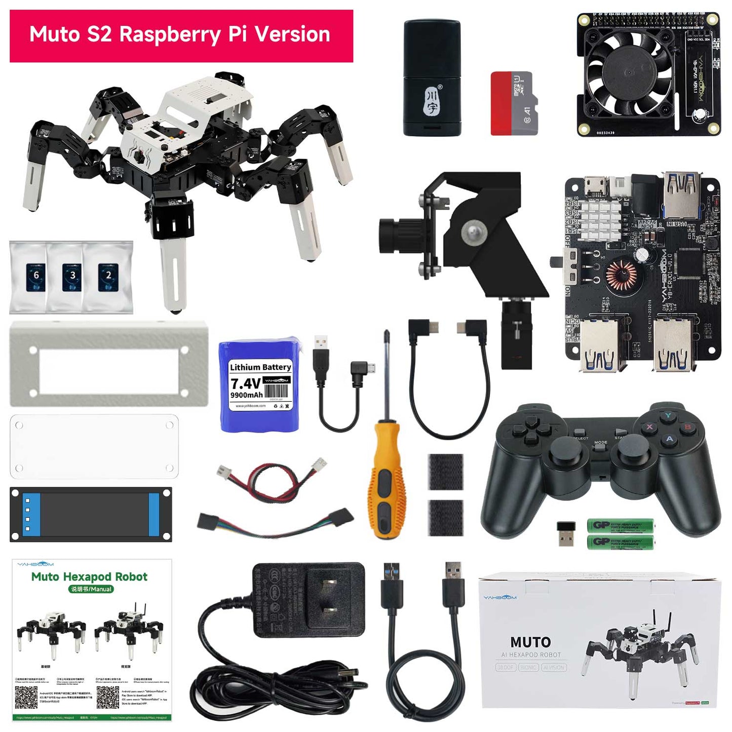 Yahboom 18DOF Muto S2 Hexapod Robot STEM Education Python Programming Robot with Raspberry Pi and NVIDIA Jetson NANO