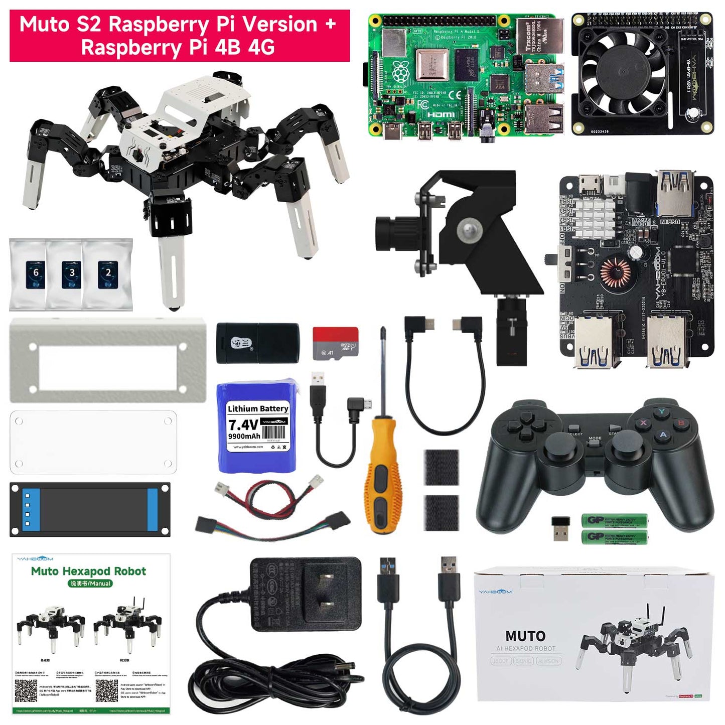 Yahboom 18DOF Muto S2 Hexapod Robot STEM Education Python Programming Robot with Raspberry Pi and NVIDIA Jetson NANO