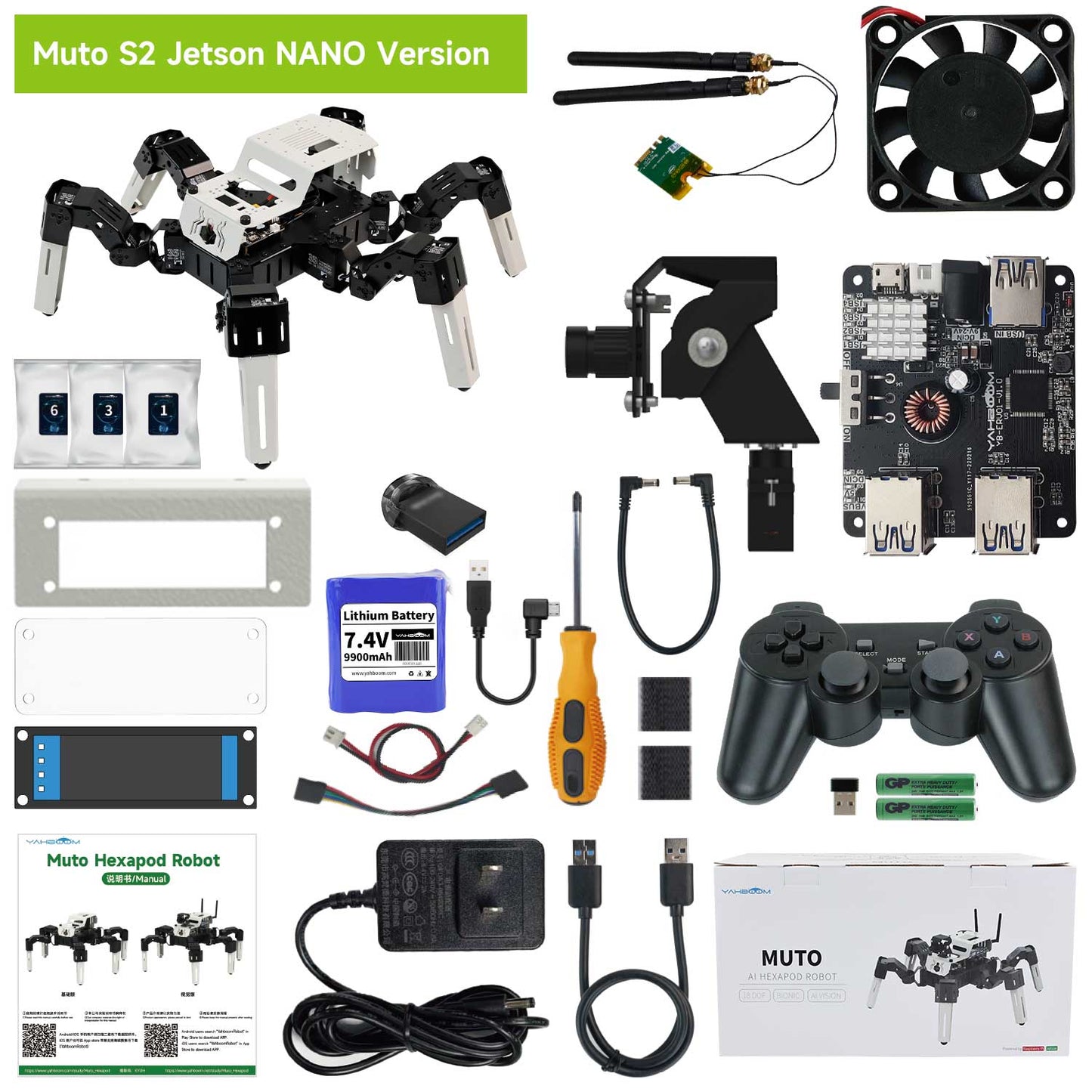 Yahboom 18DOF Muto S2 Hexapod Robot STEM Education Python Programming Robot with Raspberry Pi and NVIDIA Jetson NANO
