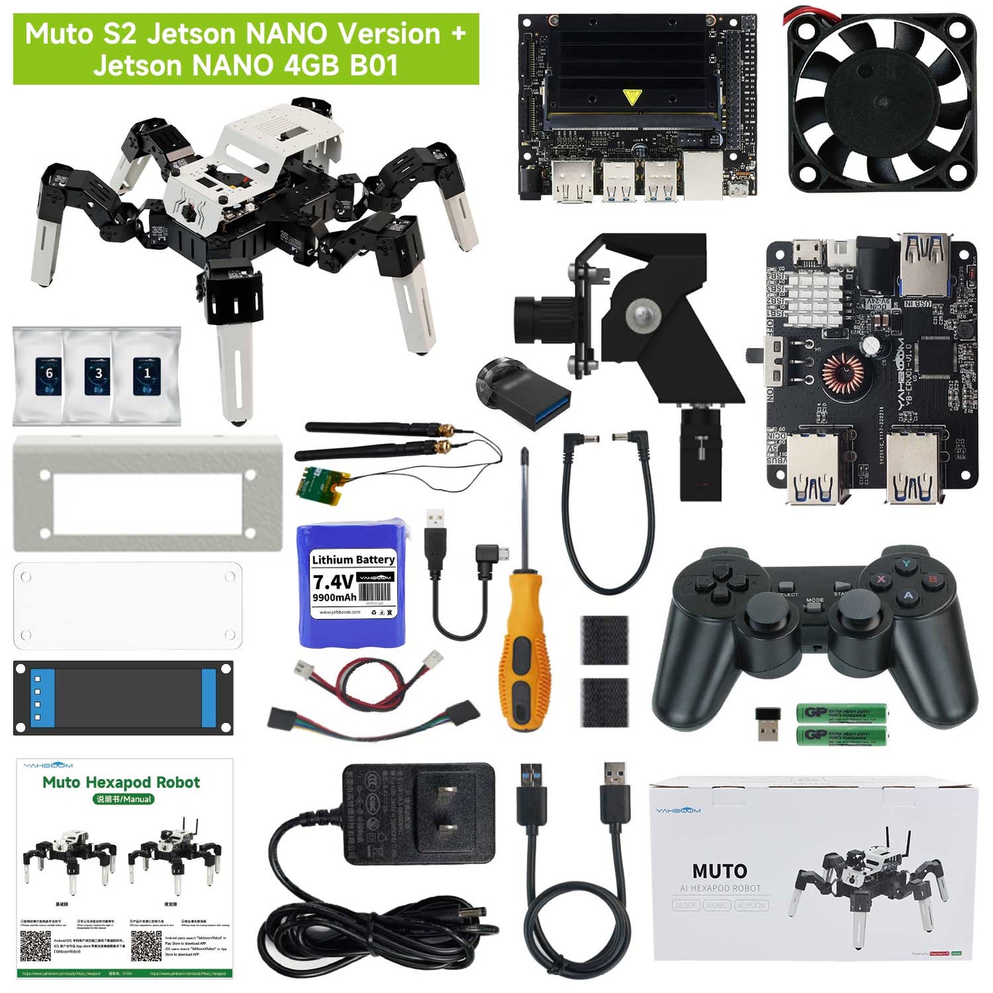 Yahboom 18DOF Muto S2 Hexapod Robot STEM Education Python Programming Robot with Raspberry Pi and NVIDIA Jetson NANO