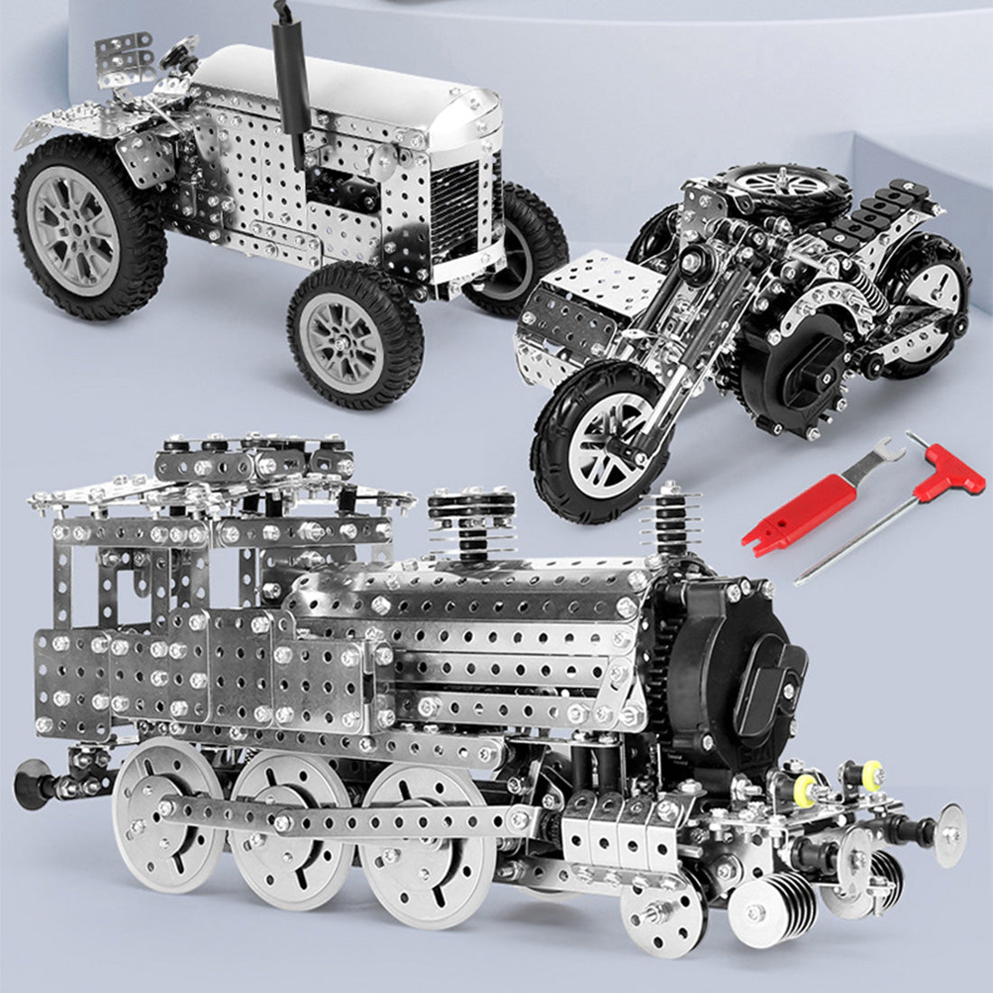 890PCS+ Metal Clockwork-driven Tractor DIY Model Toys