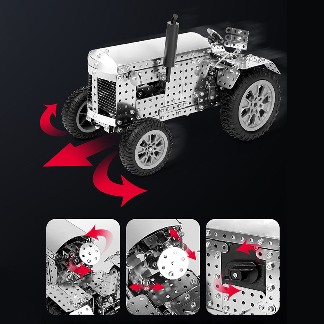 890PCS+ Metal Clockwork-driven Tractor DIY Model Toys