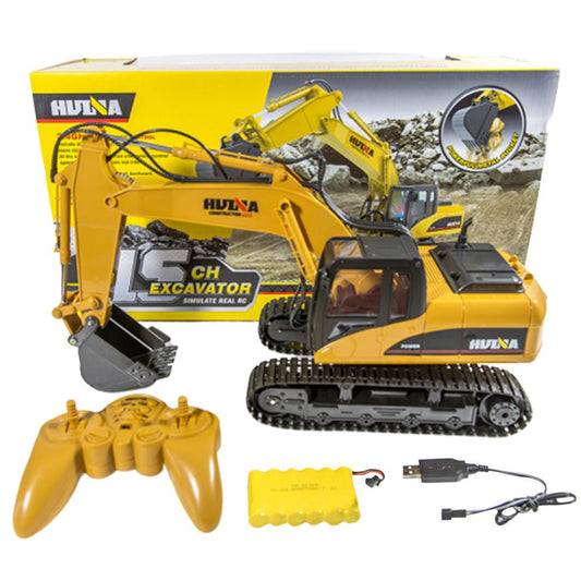Excavadora Huina 1550 RC con rotación de 680°, 2,4 G, escala 1:14, coche de juguete RC