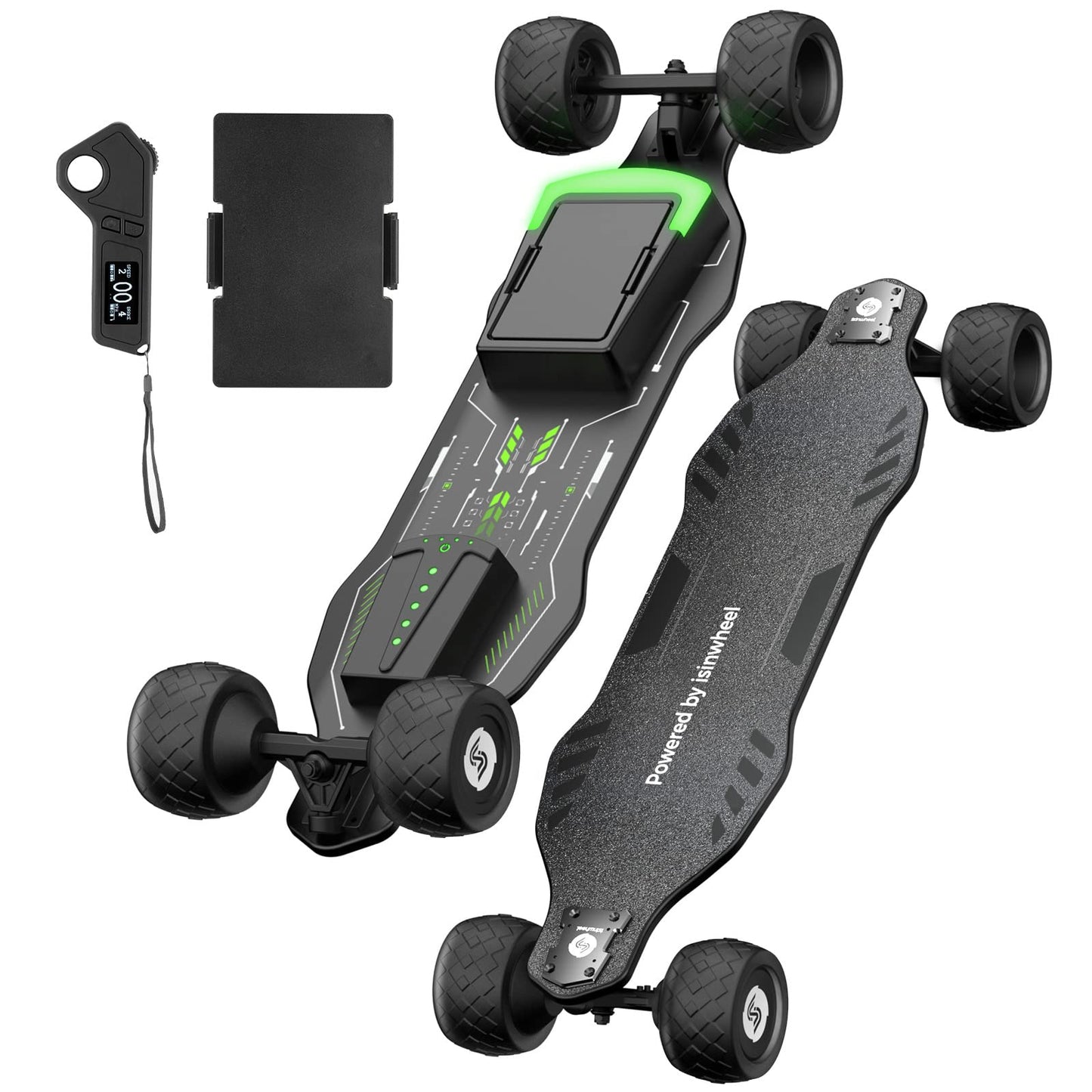 isinwheel V8 1200W Electric Skateboard with Portable Removable Battery & Remote Control