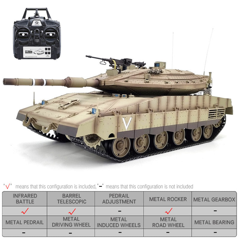 Heng Long 3958 Merkava MK IV Tank 1/16 Israel Main Battle Tank IDF TK7.0 Turret 360° Rotating Upgrade Metal Version RC Tank Toy